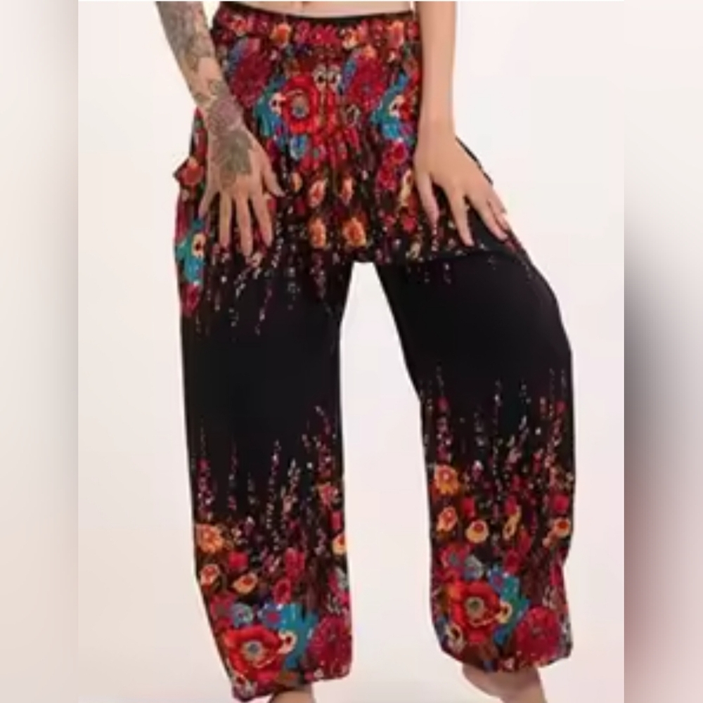 Colorful Festival Harem Pants  Smocked Waist Made in Thailand EUC Size S